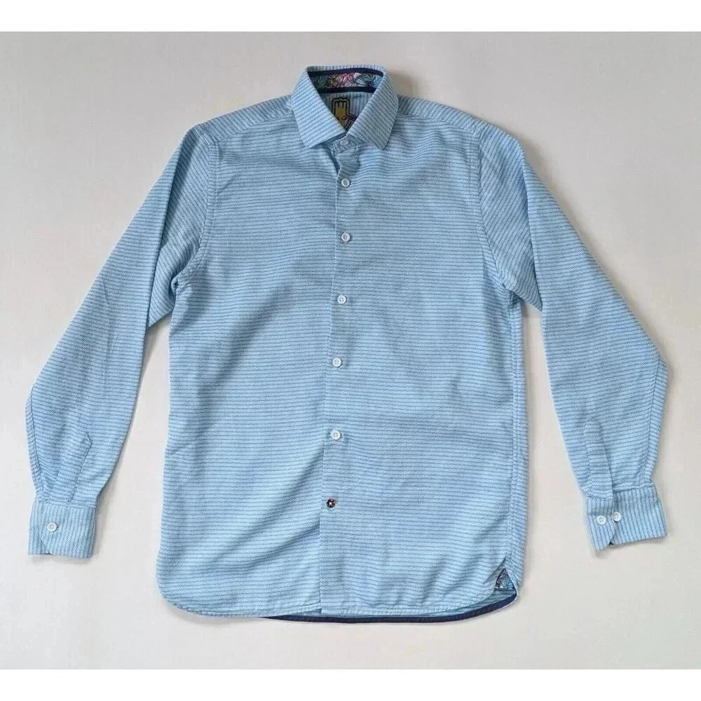 Luchiano Visconti Cotton Striped Dress Shirt Size 18 Neck Blue